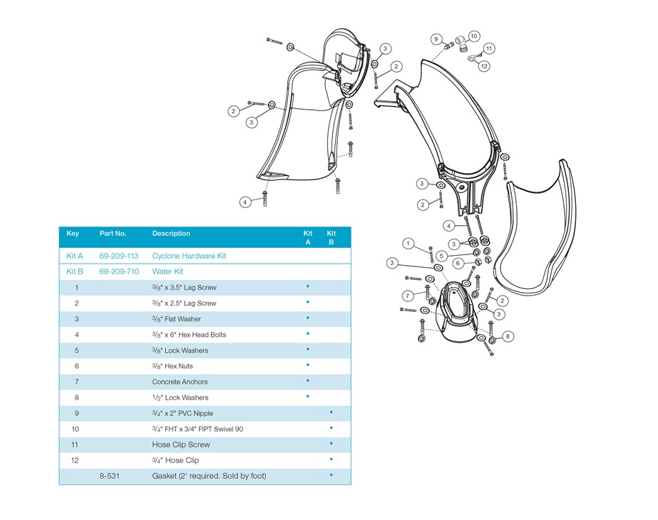 S.R.Smith Cyclone Pool Slide Exploded View Thumbnail for Exploded technical specification of the S.R. Smith Cyclone pool slide