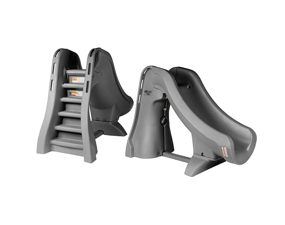 SlideAway Pool Slide in Gray - Side and Back View Thumbnail for SlideAway Pool Slide in Gray - Side and Back View